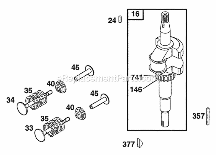 Crankshaft Diagram and Parts List for 12S802-0844-01  Briggs and Stratton Engine